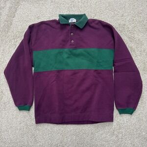 Hanes Rugby Sweatshirt Mens Medium Purple Green Colorblock Vintage Made in USA